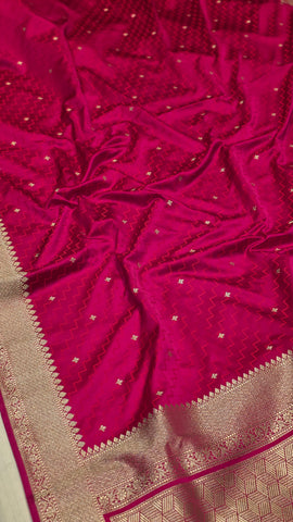 Raspberry Pink Red Mushru Banarasi Handloom Saree