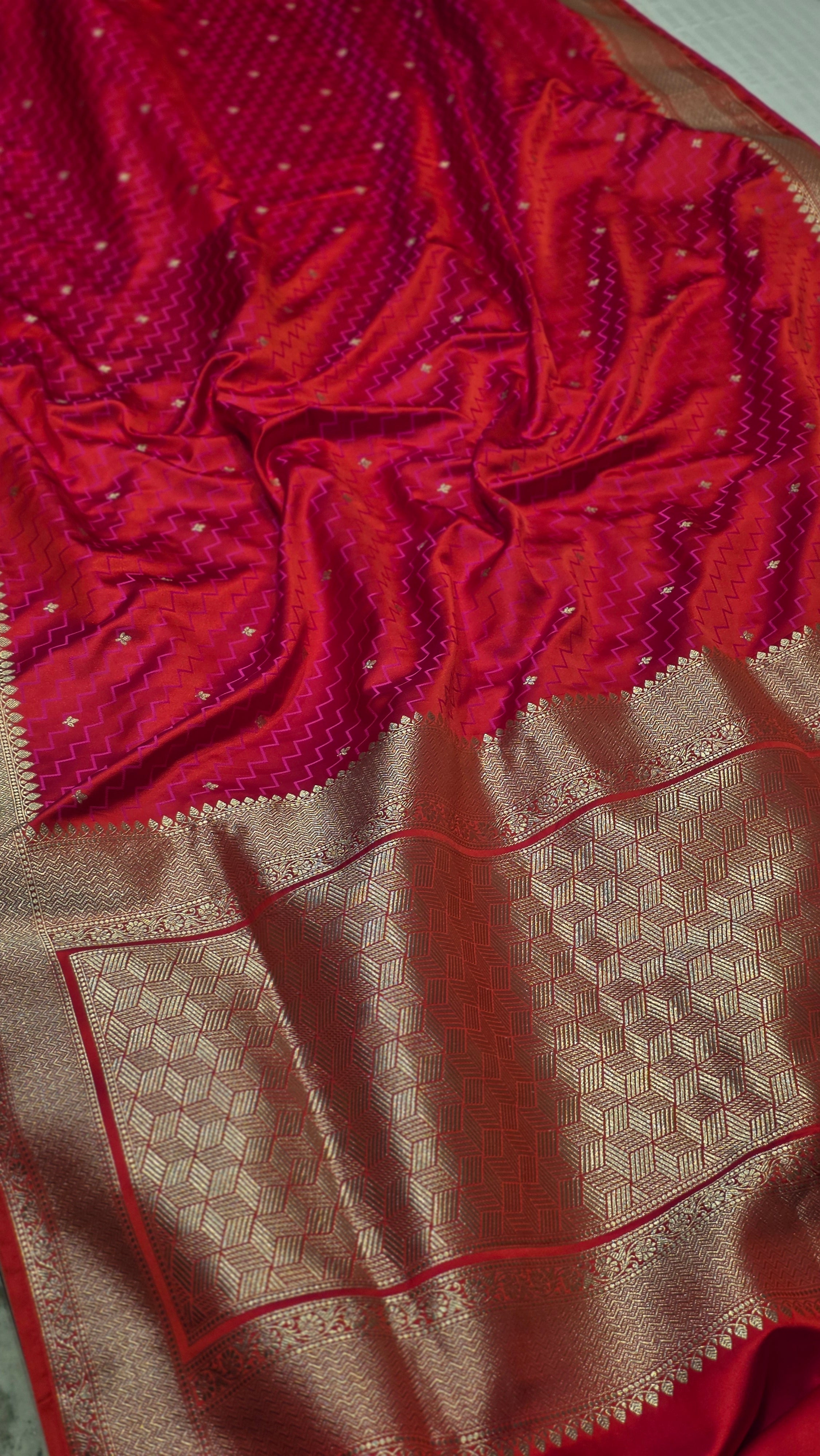 Raspberry Pink Red Mushru Banarasi Handloom Saree