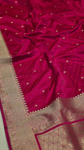 Raspberry Pink Red Mushru Banarasi Handloom Saree